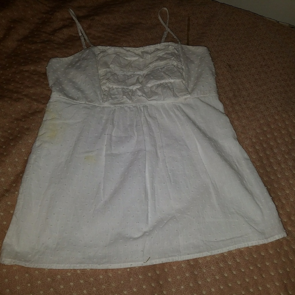 Maurices, white, ruffled top, size small.